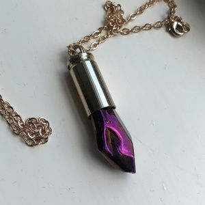 Iridescent Metallic Stone Gold Bullet Necklace